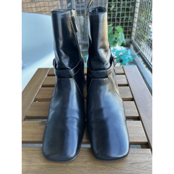 Vtg Joan & David Circa Black leather square toe classic Ankle Booties Boots 9M - Picture 5 of 12